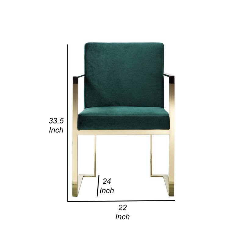 Boly 24 Inch Dining Armchair, Cushioned Green Velvet Seat, Gold Cantilever