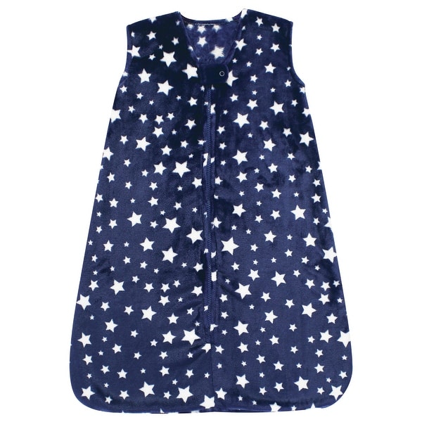 slide 1 of 1, Hudson Baby Plush Sleeping Bag, Sack, Blanket, Navy Stars Sleeveless 0-6 Months - Navy Stars Sleeveless