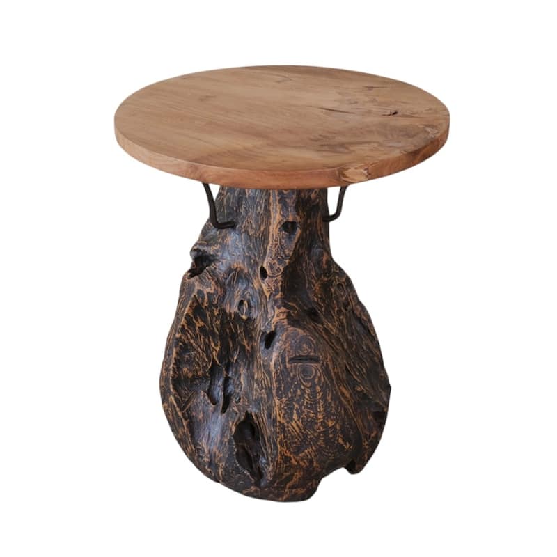 HomeRoots 24" Natural and Smoky Black Distressed Reclaimed Wood Round Pedestal End Table - 19.70 in. x 23.60 in. x 19.70 in.