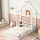 preview thumbnail 11 of 28, Full Size Pine Wood Headboard Floor Bed with Guardrails, No Slats Full - White