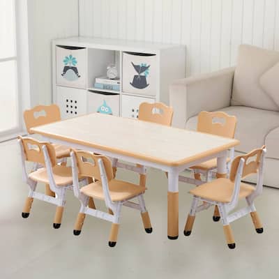 Kids Table and Chairs Set with 6 Seats, Non-Slip Legs for Ages 2-10 - N/A
