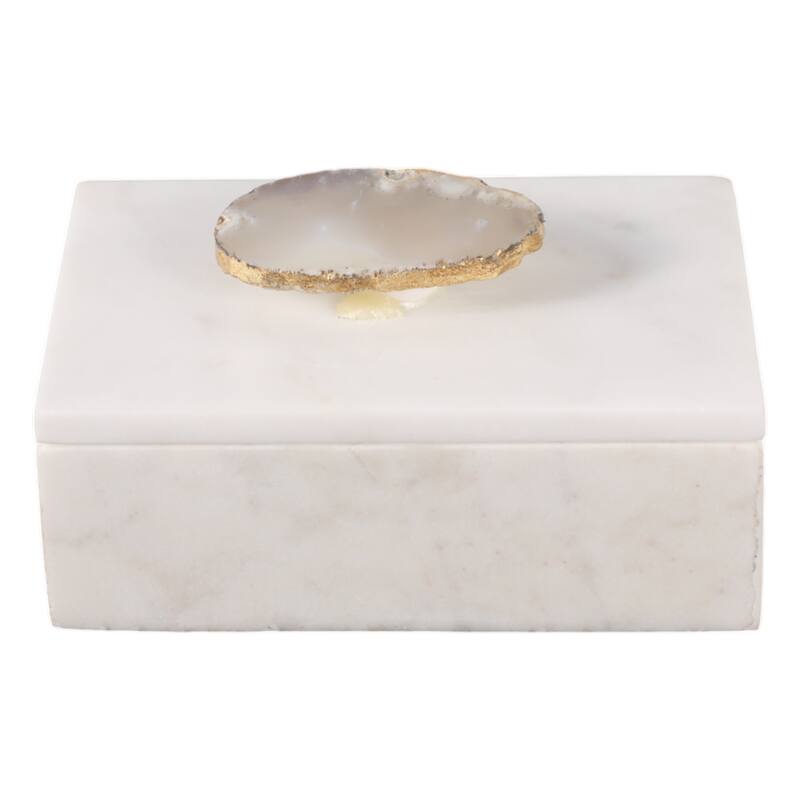 Marble Agate Top Lidded Storage Box - White/Gold - 6" x 4" x 3.25"