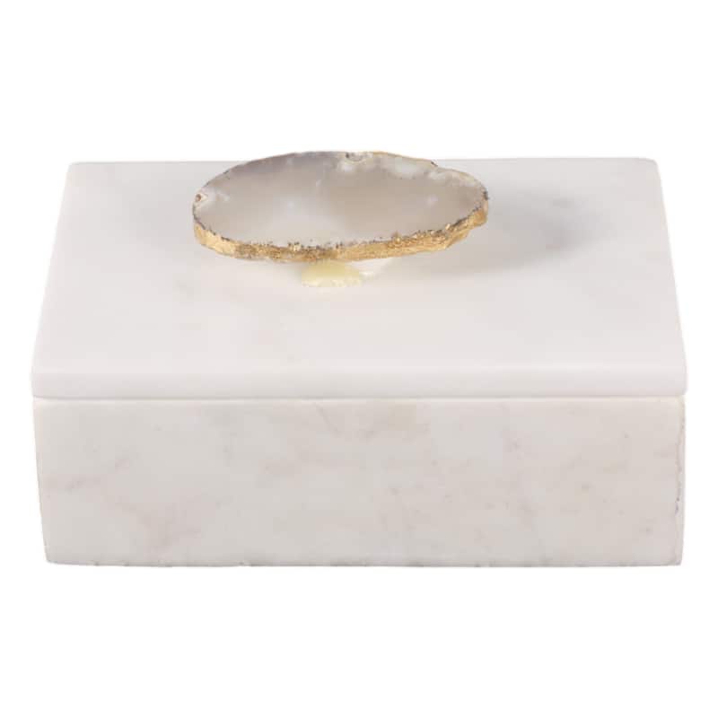 Marble Decorative Box with Agate Handle and Lid - 6" x 4" x 3"