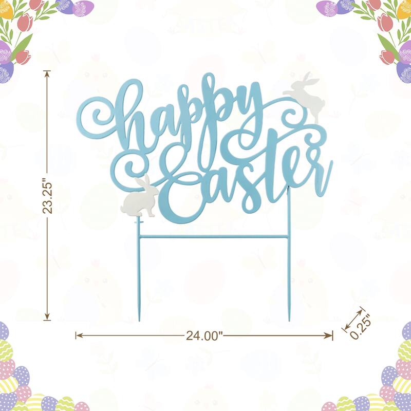 Glitzhome 24"L Metal Happy Easter Yard Stake Word Sign Wall Decor