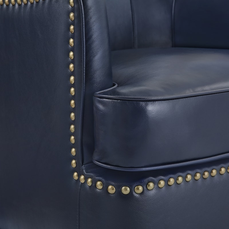 Set of 2 Genuine Leather Swivel Upholstered Accent Barrel Chair with Metal Base for Living Room
