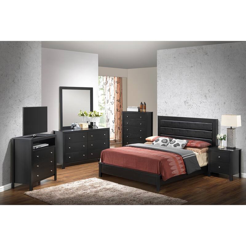 Solid Padded Upholstered Panel Queen Bed - 87" - Black