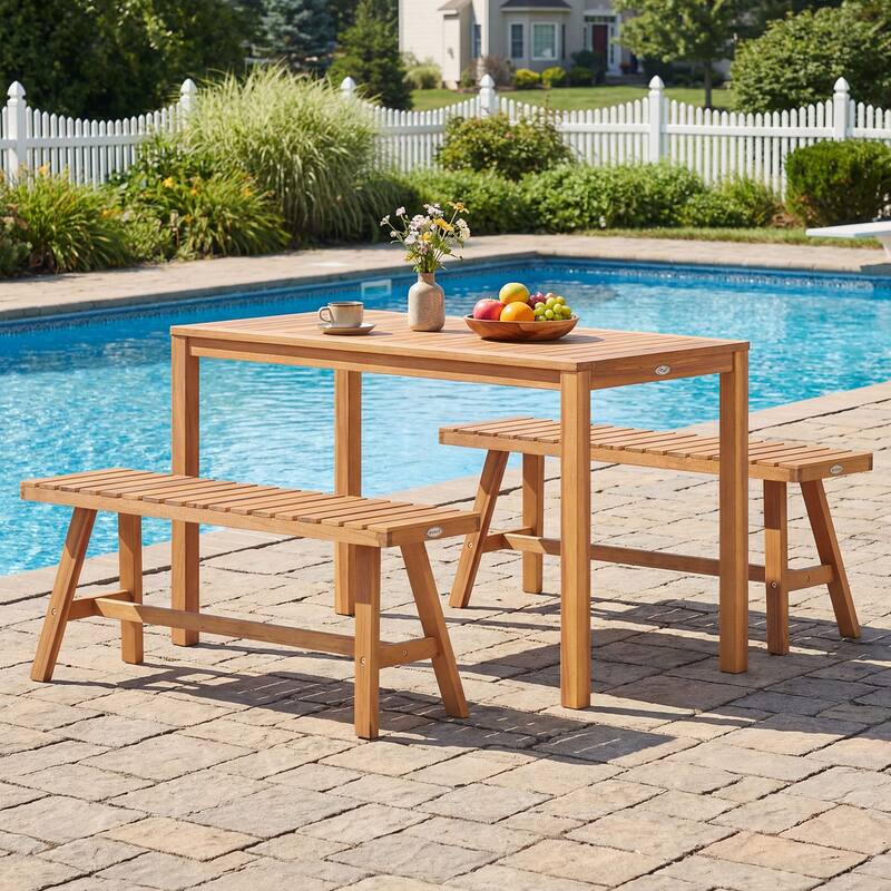 Gymax Outdoor Acacia Wood Dining Table w/Slatted Tabletop for Garden