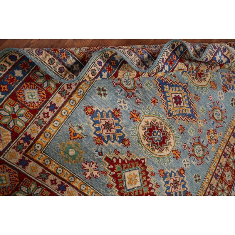 Light Blue Kazak Area Rug Handmade Bedroom Wool Carpet - 5'3" x 6'9"