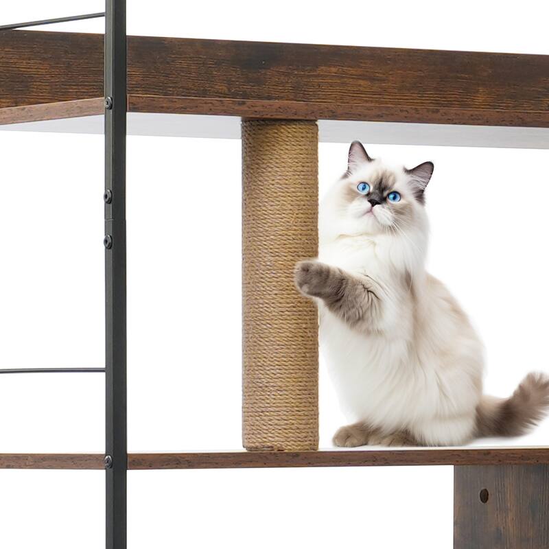 Wooden Cat Tree with Litter Box Enclosure, Dual-Function Pet Furniture - 31.5”L x 18.9”W x 59.8”H
