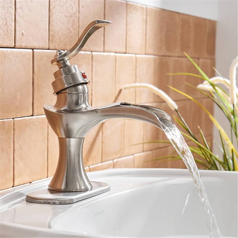 Waterfall Bathroom Sink Faucet With Drain Single Handle Bathroom Faucets One Holes Basin Vanity Mixer Taps With Deck Plate