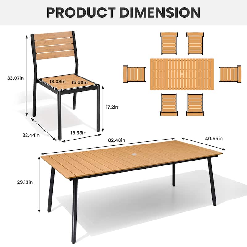 7 Pieces Outdoor Dining Set Aluminum Dining Table with Stackable Chairs