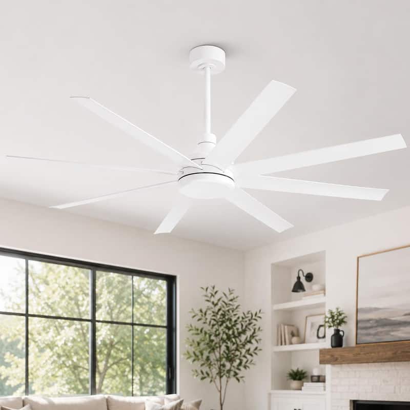 65/72/84/100-Inch Large Industrial Ceiling Fan with Remote, ABS 8-Blade Reversible 6-Speed DC Motor Commercial Fan without Light - 65" - White