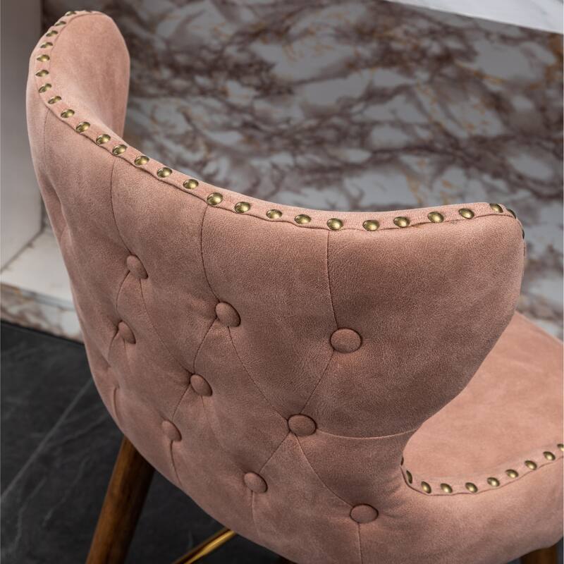 Faux Leather Tufted Counter Stool Set of 2 Upholstery Bar Stools with Nailhead Trim Wooden Legs No Arms Island Bar Stool