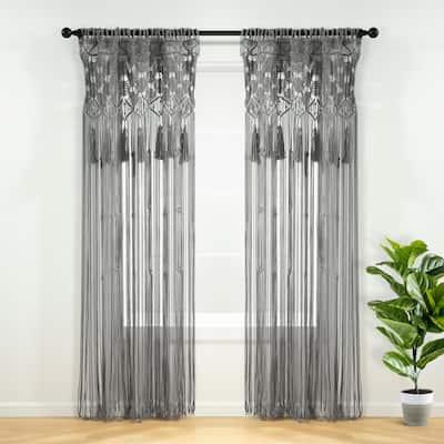 Lush Decor Boho Macrame Tassel Cotton Window Curtain/Room Divider/Wedding Backdrop/Wall Decor - 84" x 40"