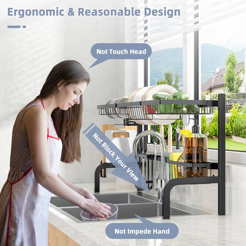 Costway Over Sink Dish Drying Rack 2 Tier Adjustable (21''-39'') - See Details
