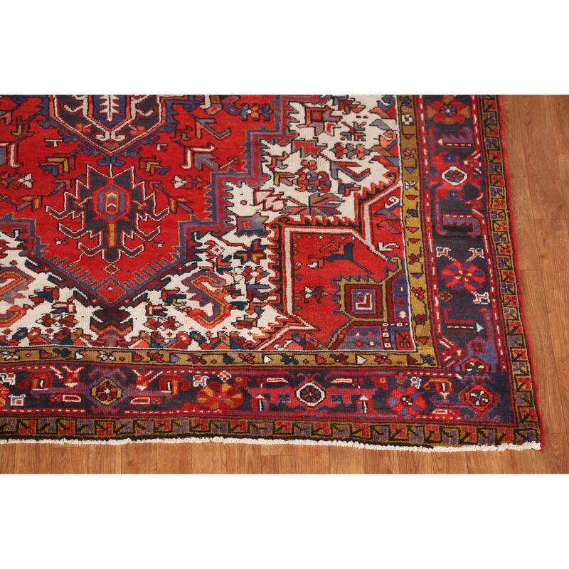 Hand Knotted Oriental 100% Wool Carpet Traditional Medallion Red Heriz Area Rug - 9' 1'' X 7' 3''