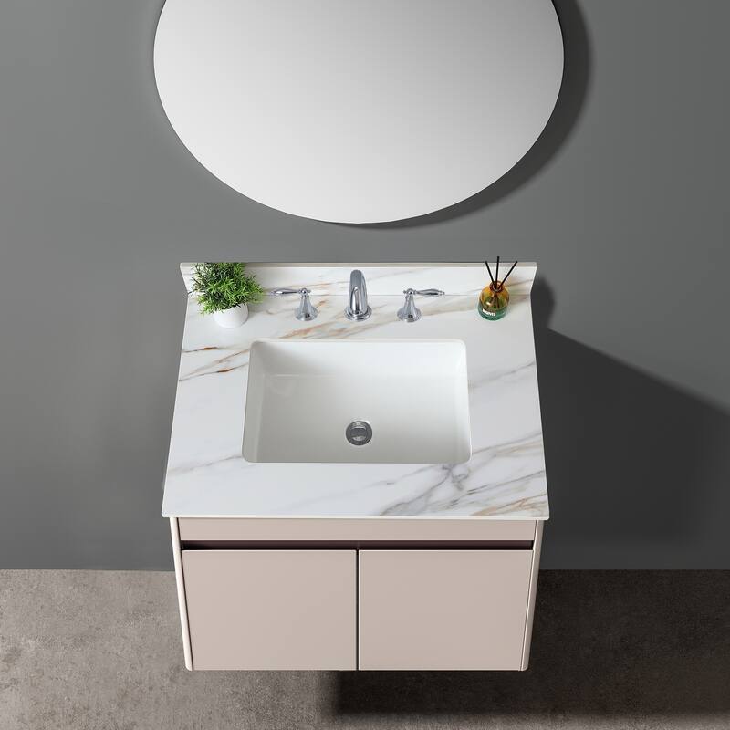31 Inch Marble Vanity Top,Bathroom Vanity Top with Undermount Rectangular Middle Sink and 4 Inch Height Backsplash