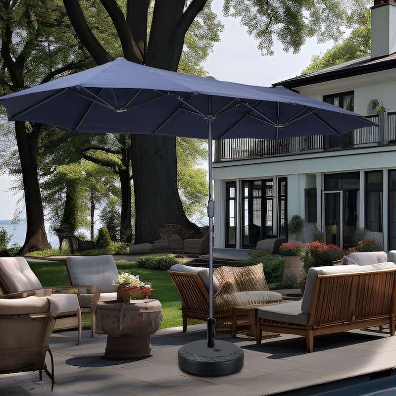 Ainfox 13FT/15FT Patio Umbrella Large Outdoor Umbrella with Base - Navy Blue-13ft