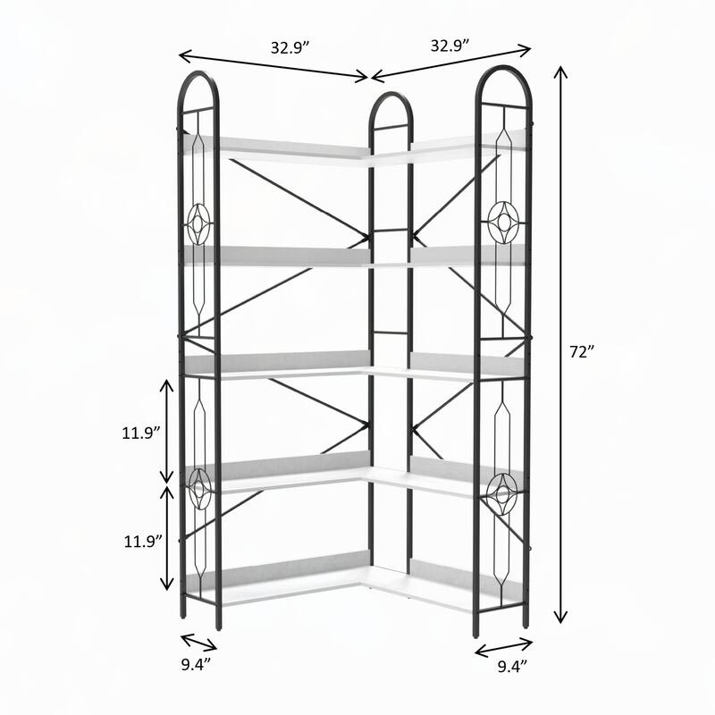 5 Tier Bookshelf, Industrial Style Corner Bookshelf