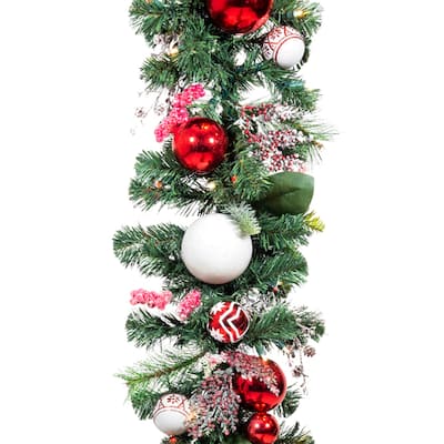 9 ft. Artificial Christmas Garland with Lights - Nordic - Red