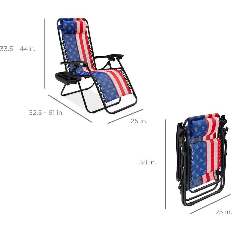 Set of 2 Zero Gravity Recliner Lounge Chairs with Cup Holders, Folding Patio Camping Beach Chairs for Outdoor Relaxation