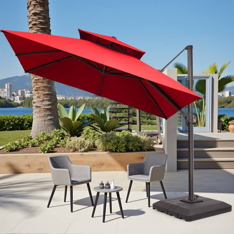 Pellebant 10 x 10 ft Square Outdoor Patio Cantilever-Offset Umbrella with Base Stand