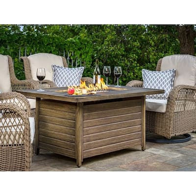 Aluminum Propane Outdoor Fire Table with Stained Wood Look Finish