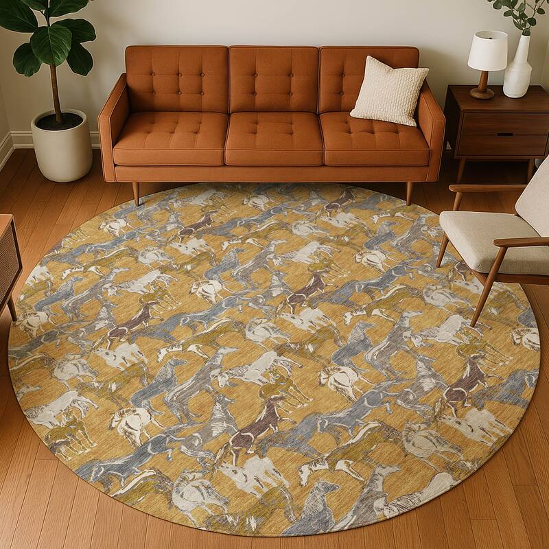 Machine Washable Indoor/ Outdoor Horse Herd Chantille Rug