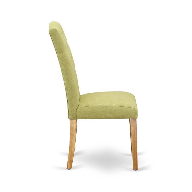 East West Furniture Modern Dining Table Set Contains a Wooden Table and Linen Fabric Dining Chairs (Finish & Pieces Options)