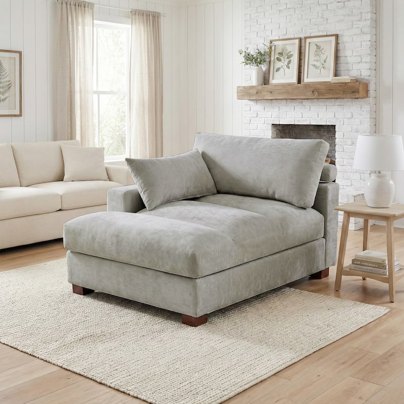 42"W Chenille Upholstered Chaise Lounge - Left Facing - Grey