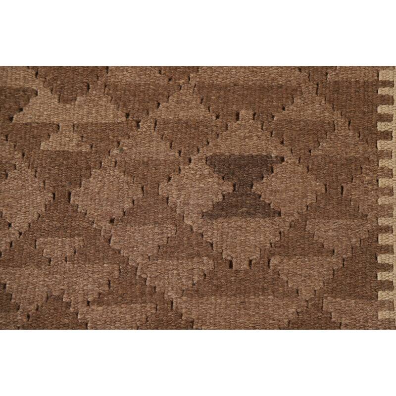 Brown Kilim Oriental Area Rug Hand-woven Wool Carpet - 3'3" x 5'2"