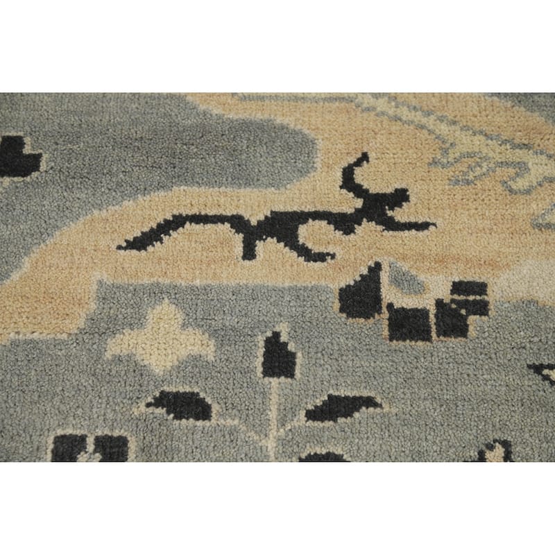 Light Blue Oushak Area Rug Handmade Transitional Floral Wool Carpet - 9'3" x 11'8"