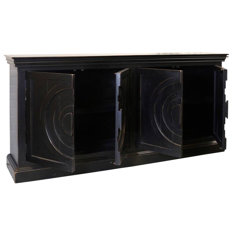 StyleCraft Circles Eclectic 4-Door Weathered Edge Credenza - Black Distressed