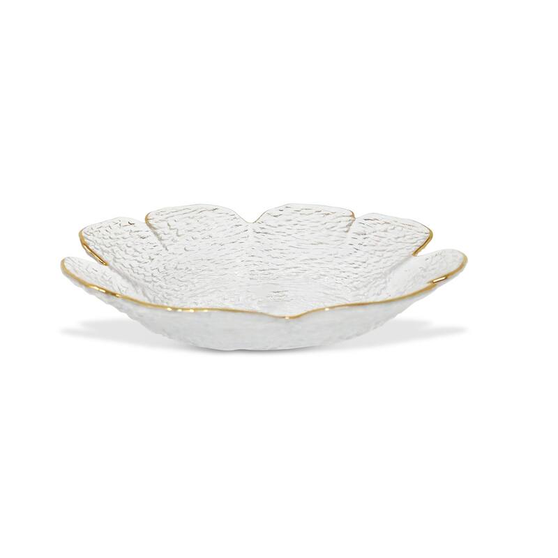 Set Of 4 Flower Shaped Plate With Gold Rim