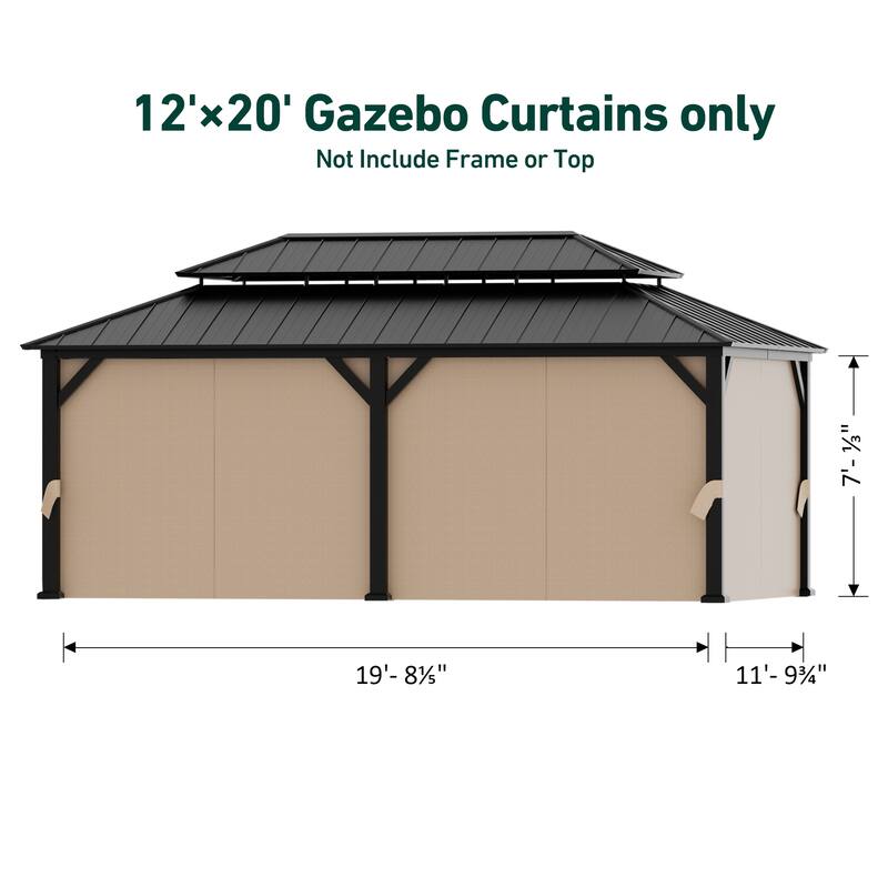 Gazebo Curtain Replacement Universal 6-Panel Sidewalls 12' x 20', Outdoor Gazebo Privacy Curtains with Zipper (Curtain Only)