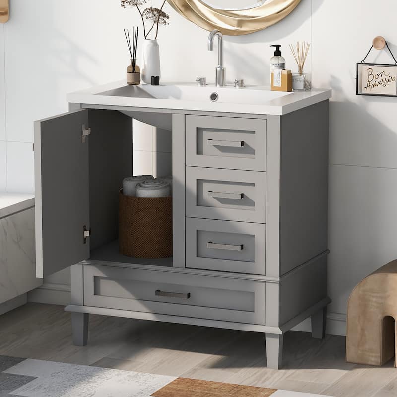 Modern Bathroom Vanity Cabinet with Sink, a Soft Closing Door & 3 Drawers