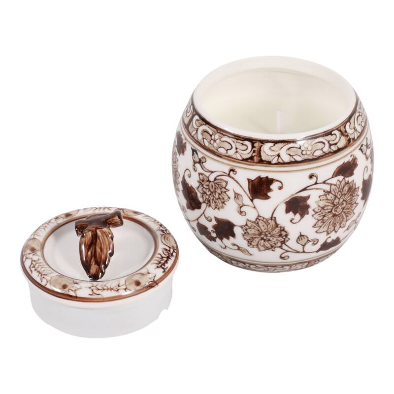 Modern Chinoiserie Ceramic Candle with Lid - Peony Scented Candle