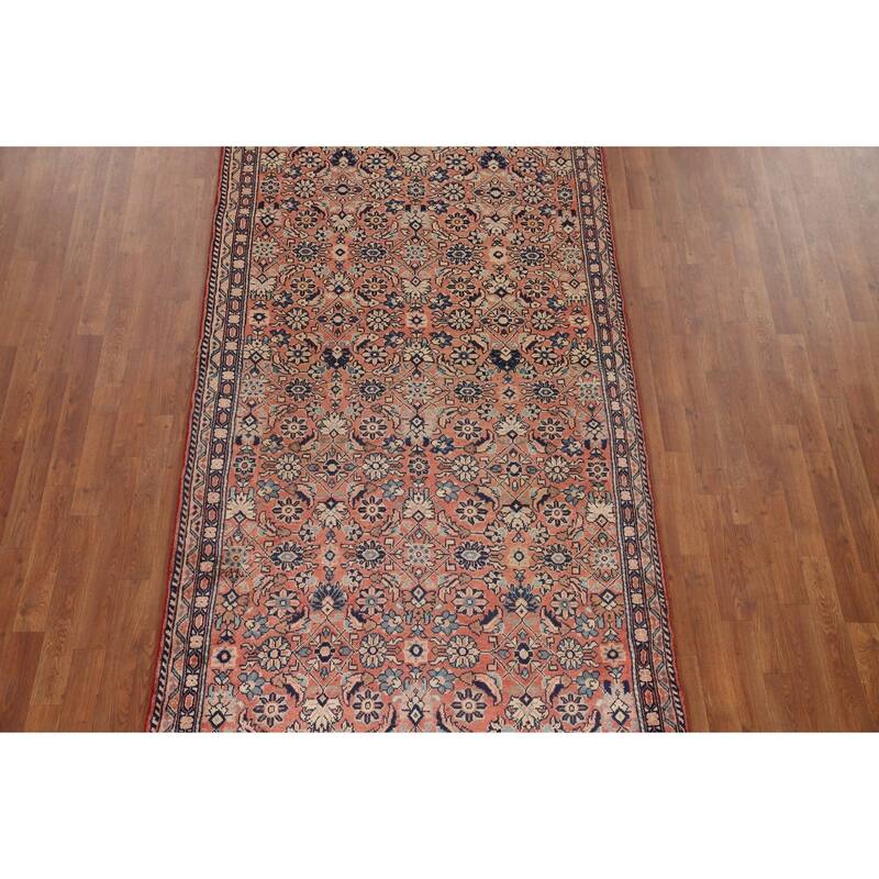 Hand Knotted Oriental 100% Wool Carpet Traditional All-Over Coral Mahal Area Rug - 10' 4'' X 4' 7''
