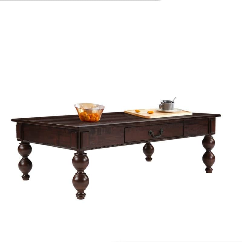 Rectangular 47" Wooden Coffee Table with Storage Drawer, Vintage Cocktail Table with Solid Wood Legs for Living Room Elegance