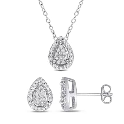 Miadora 1/3 Ct Diamond Tw Fashion Earrings & Pendant With Chain Silver I3