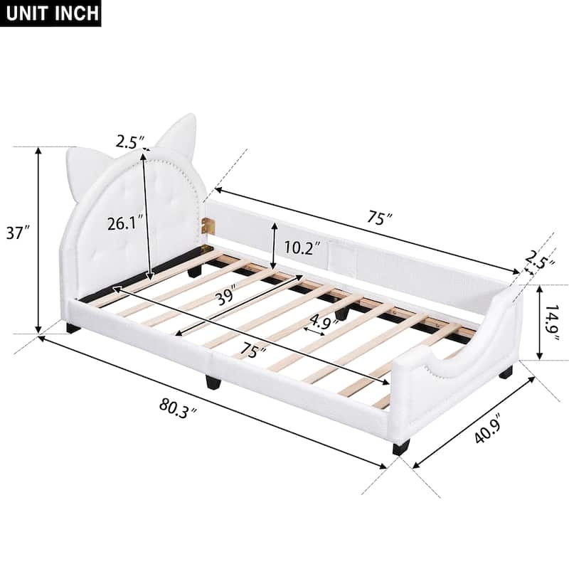 Upholstered Daybed with Carton Ears Shaped Headboard