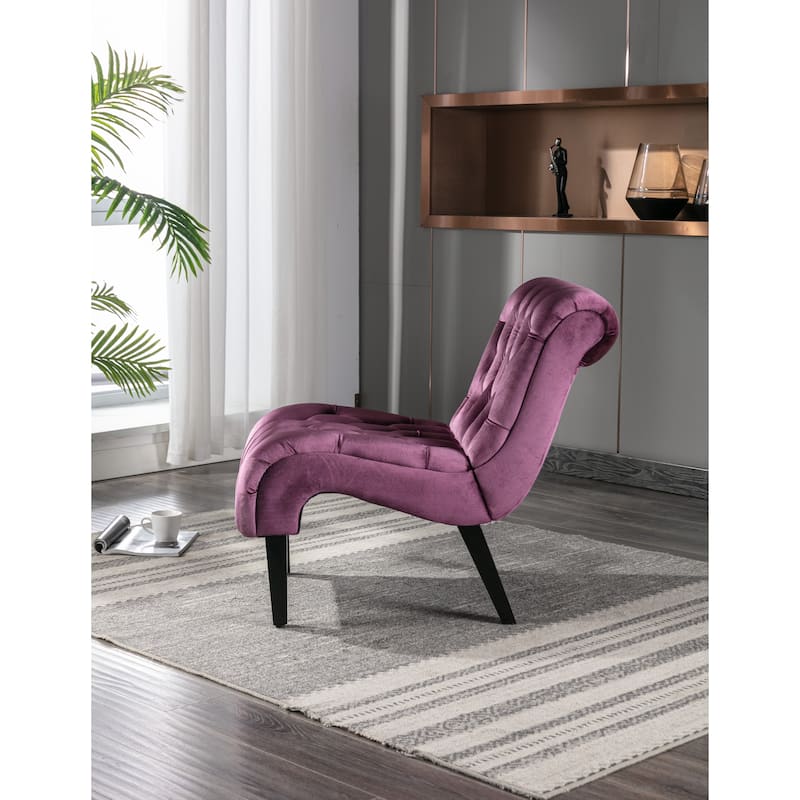 PUrple Modern 22.83" Upholstered Buttons Tufted Accent Chair with Wooden Legs for Living Room