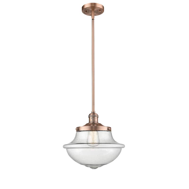 Innovations Lighting Franklin Restoration Oxford - 1 Light 12" Stem Hung Mini Pendant - Antique Copper/Seedy