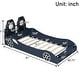 preview thumbnail 22 of 24, Wooden Twin Size Race Car Bed with Upholstered Backrest and LED Light, Kids Car-Shaped Platform Bed with Slats Support