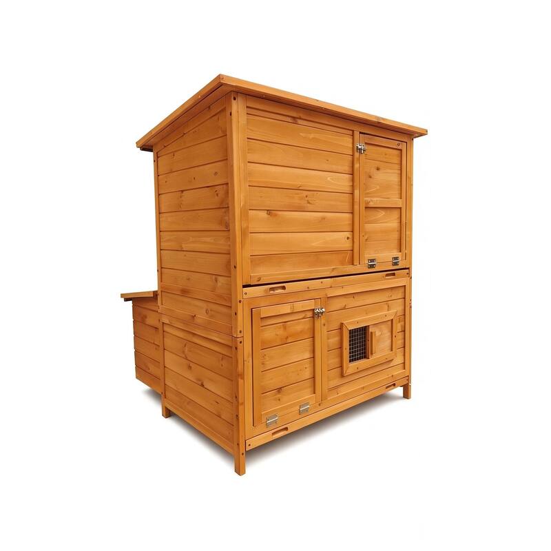 Chicken Coop, Double-House Wooden Chicken Coop For 6-8 Chickens With 3 Nesting Boxes And 2 Pull-Out Trays, A Foldable Ramp