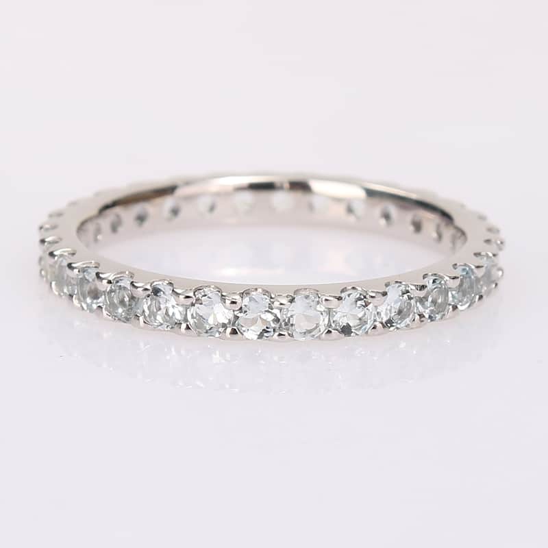 Miadora 10k White Gold Aquamarine Stackable Eternity Wedding Band Ring