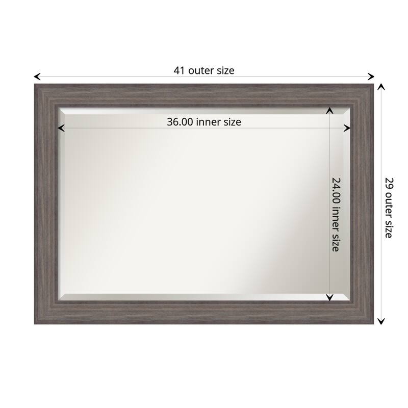 Beveled Wood Wall Mirror - Country Barnwood Frame - Outer Size: 41 x 29 in