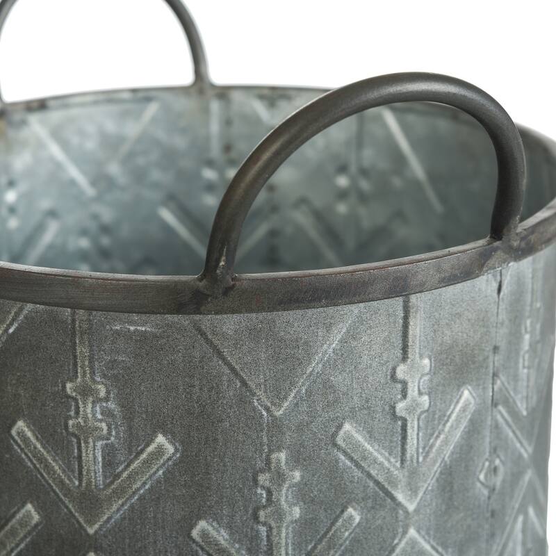 Murphy - Set of 3 - Galvanized Buckets with Embossed Design and Handles