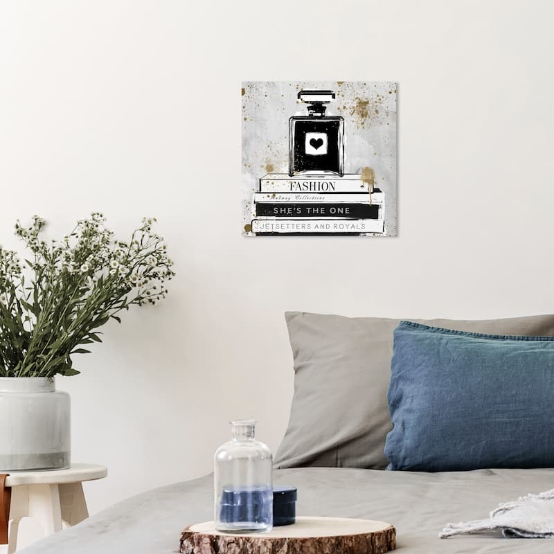 Wynwood Studio Canvas Fashion and Glam Perfume And Books Black and Glam Wall Art Canvas Print - 12 x 12