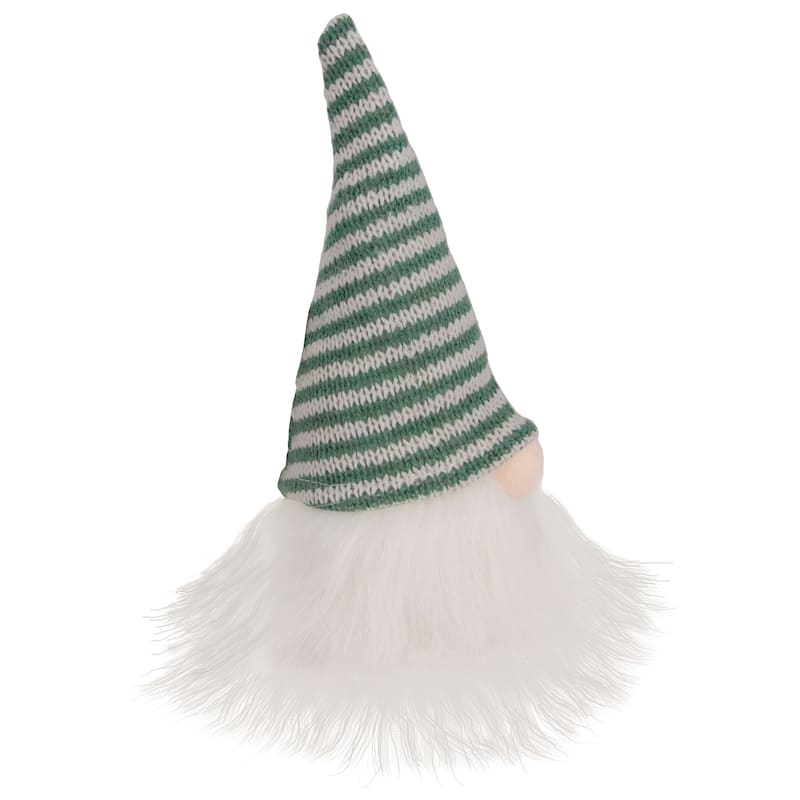 Striped Knitted Gnome Head Christmas Figure - 5.5" - Green